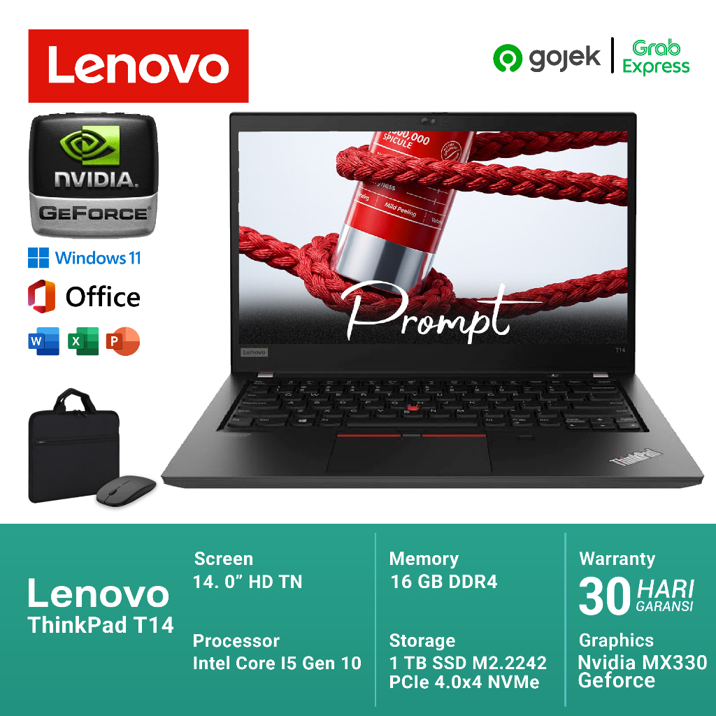 Lenovo ThinkPad T14 VGA Core I5 Gen 10 RAM 16 GB SSD 1 TB NVME Layar 14 Inch Nvidia Geforce MX330