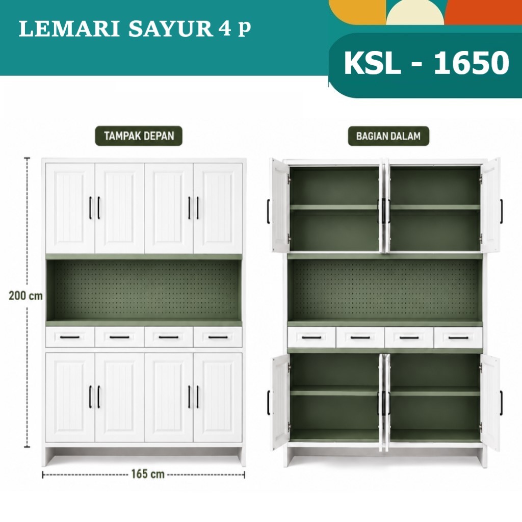 Kitchen Cabinet Besi / Lemari Piring Lemari Sayur 4 Pintu, 3 Pintu Besi /Rak Dapur Serbaguna KS 1250