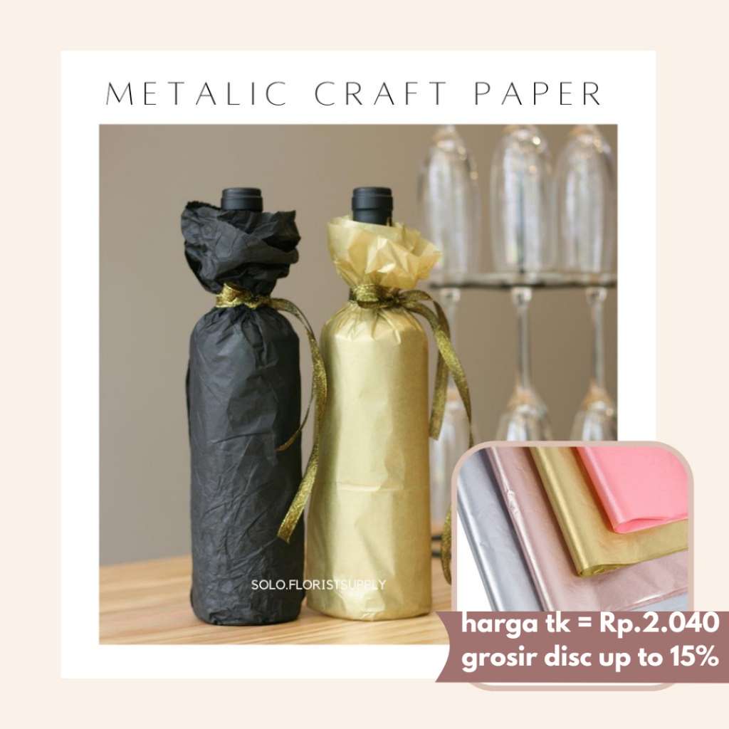 WRAPPING FLOWER PLAIN METALIC PAPER TISSUE KERTAS MENGKILAP EMAS SILVER ROSEGOLD CRAFT PAPER NATAL K