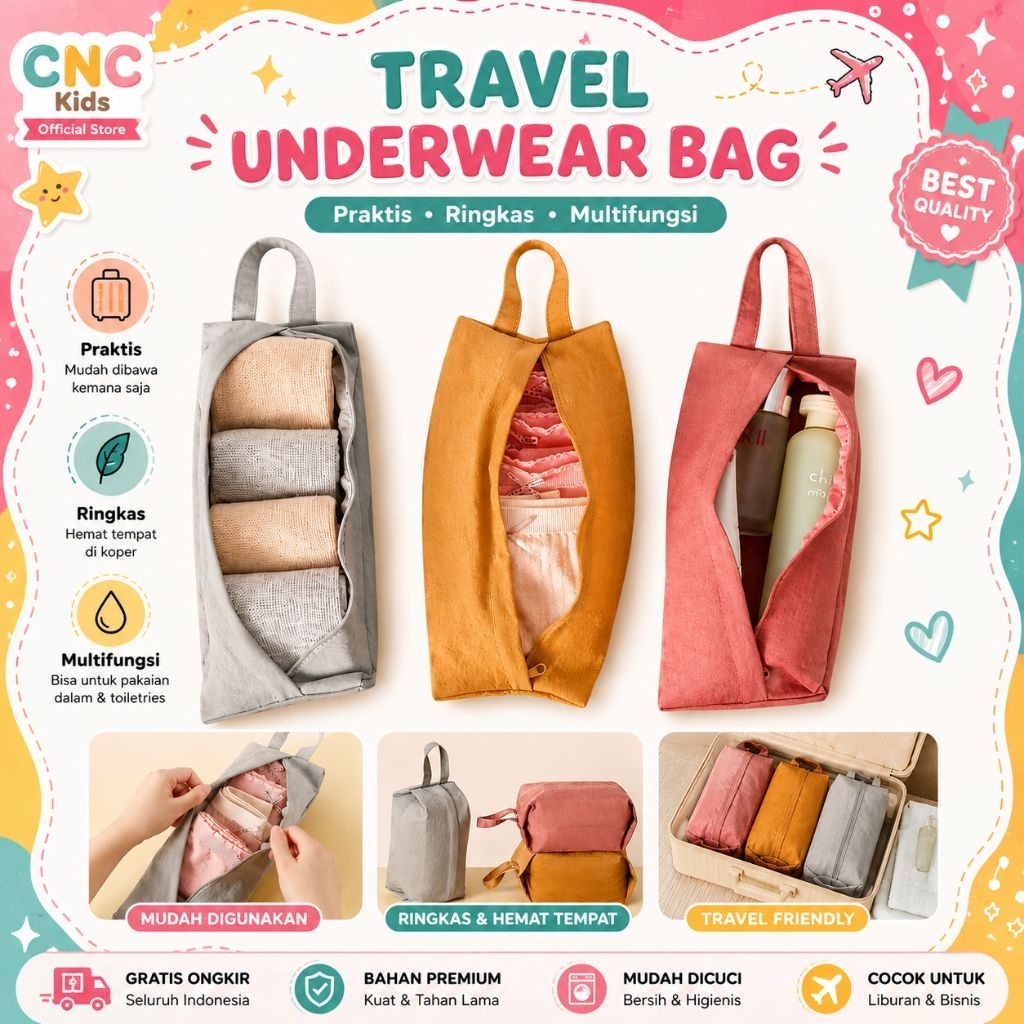 CNC Kid-Tas under wear travel anti air Pouch under wear kaos kaki Serbaguna waterproof