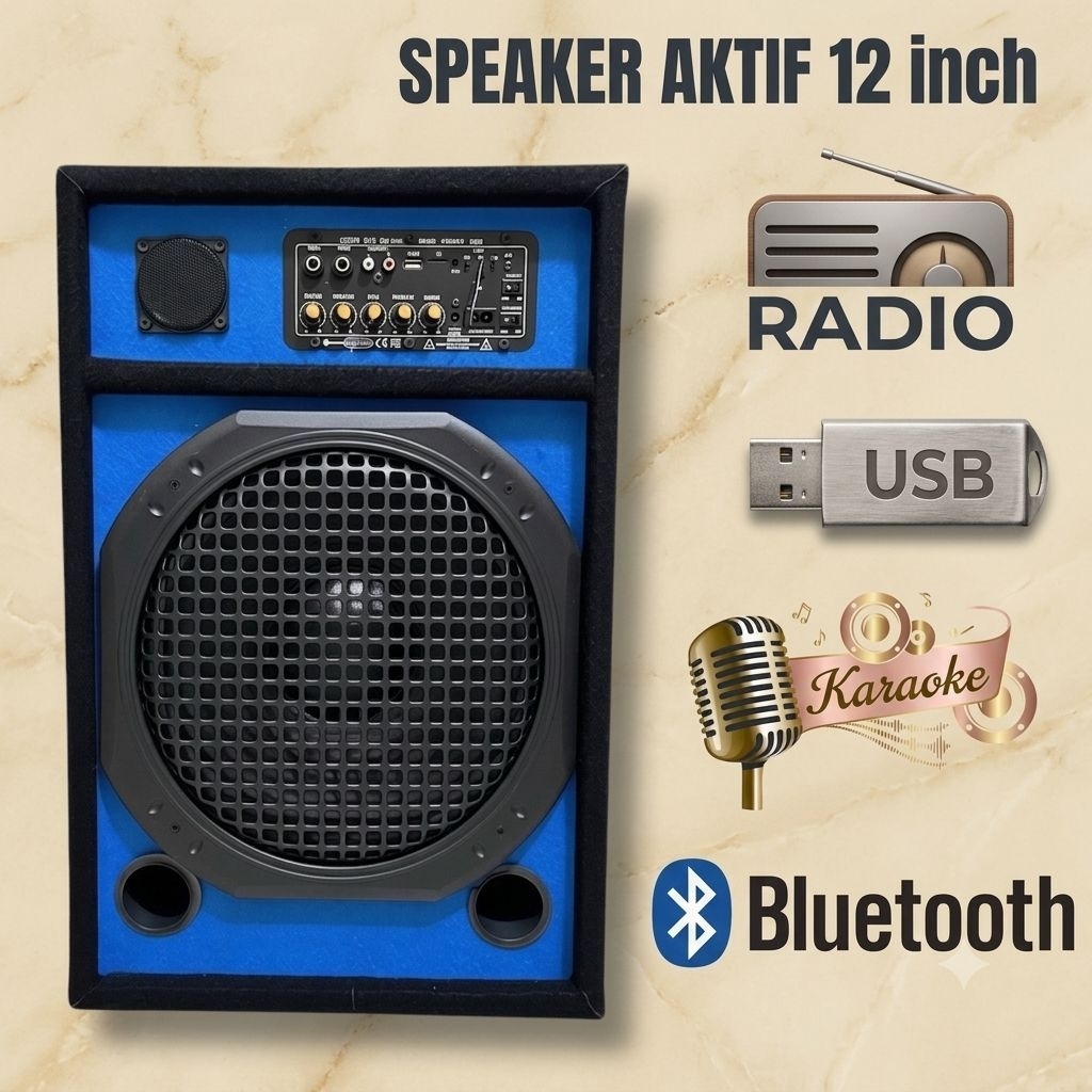 Speaker Aktif 12 Inch Sound System Karaoke Bluetooth Radio USB ukuran besar suara bagus