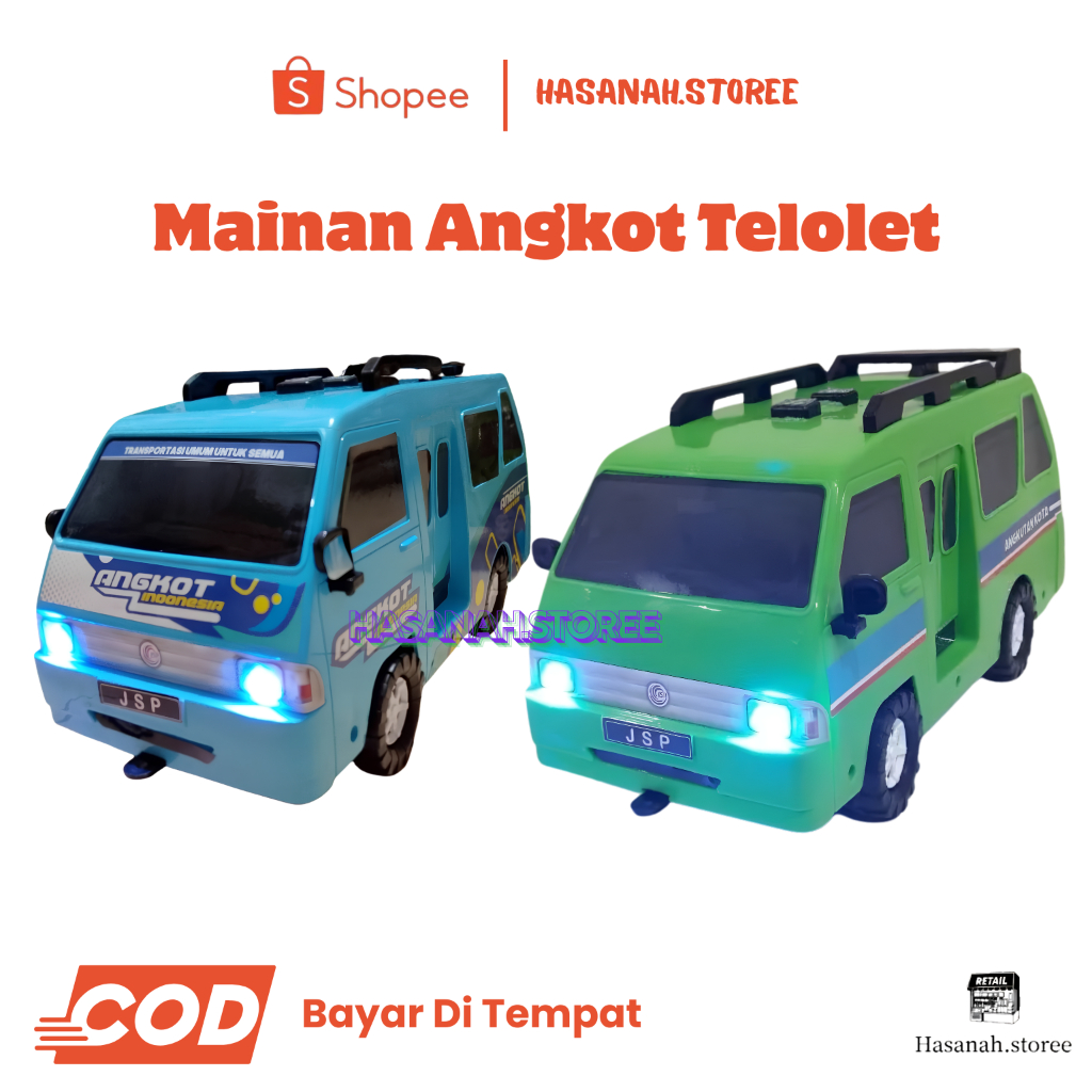 Mainan Mobil Angkot Manual - Lampu dan Suara Telolet, Ditarik/Didorong, Ukuran 25 x 10 cm / Mainan A