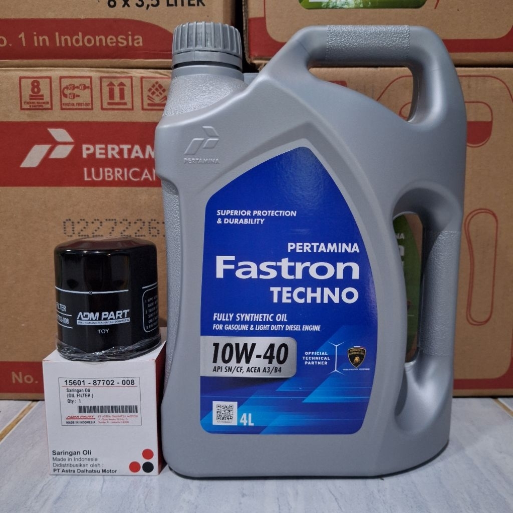 Paket oli fastron TECHNO 10W-40 4 Liter, FULL SYNTEHTIC dan Filter oli ASLI DAIHATSU untuk mobil sig