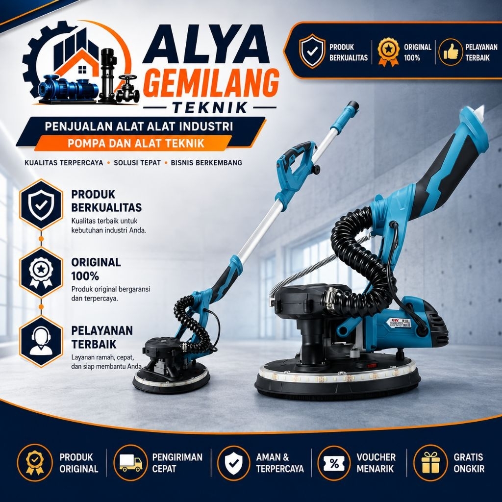 Mesin Amplas Tembok Portabel POWOR TOOLS Dry Wall Sander Mesin Poles Plester Alat Finishing Tembok H