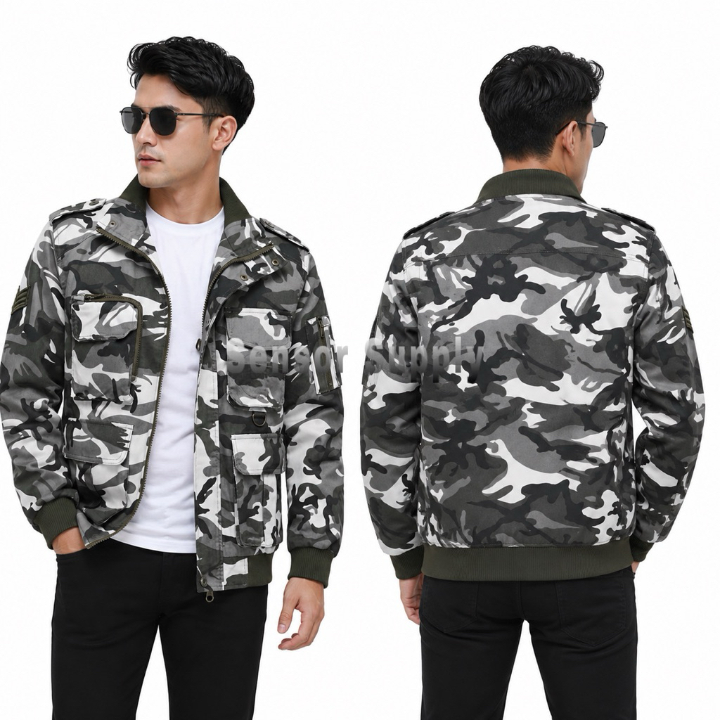 Jacket Bomber Camo Army Pria Casual Outdoor Streetwear