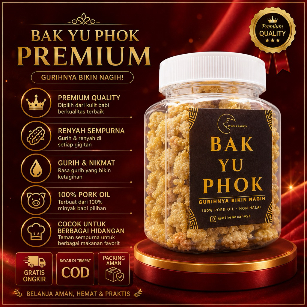 Cemilan BAK YU PHOK / Ampas lemak babi kering 70gr / Lemak Samcam