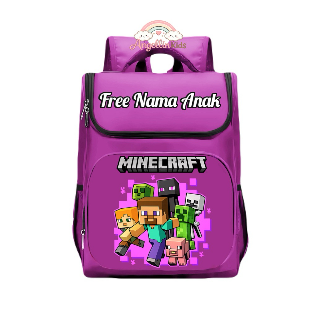 ANGELLIN.KIDS TAS RANSEL ANAK MINECRAFT CUSTOM NAMA TAS SEKOLAH TK SD WATERPROOF BACKPACK KARAKTER C