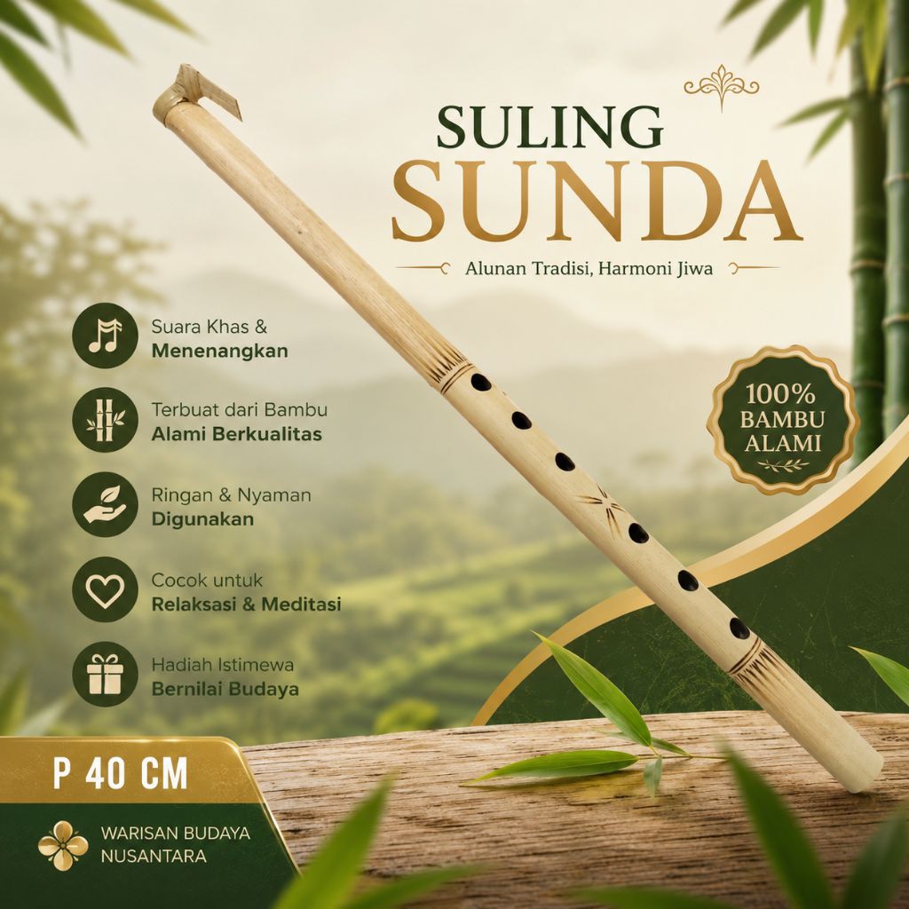 Seruling bambu - seruling Sunda - seruling bambu 40 cm - suling Sunda - suling murah