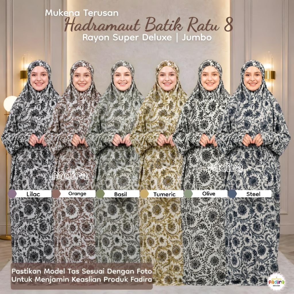 Mukena Terusan Hadramaut Batik Ratu 8 / Mukena Terusan Jumbo / Mukena Terusan Batik / Mukena Terusan