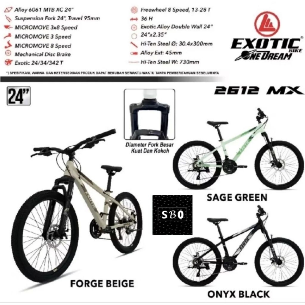 Sepeda MTB 24 inch Exotic 2612 MX Alloy 3x8 Speed