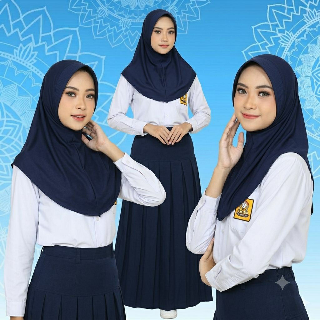 Kerudung Bergo Instan Warna Biru Dongker Navy Bahan Polyster Jilbab Bergo Instan