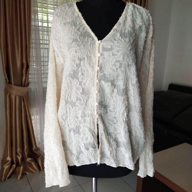 Jumbo LINB outer cardigan wanita BW lengan panjang sifon jacquard