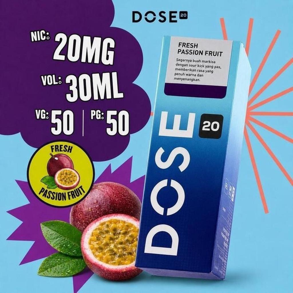 Saltnic Dose 20 Fresh Passion Fruit 20mg 30ml Ice Dingin Salt Nic Pods Pod Liquid Vape