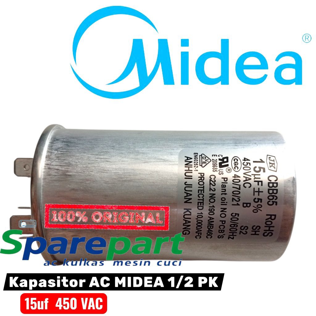 kapasitor ac midea 1/2pk CBB65 450VAC ORIGINAL