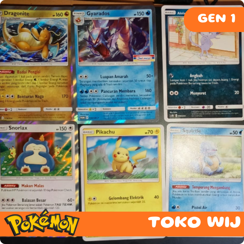 Kartu Pokemon Original Gen 1 Pikachu Charmender Snorlax Mewtwo Dragonite Gyarados Bulbasaur