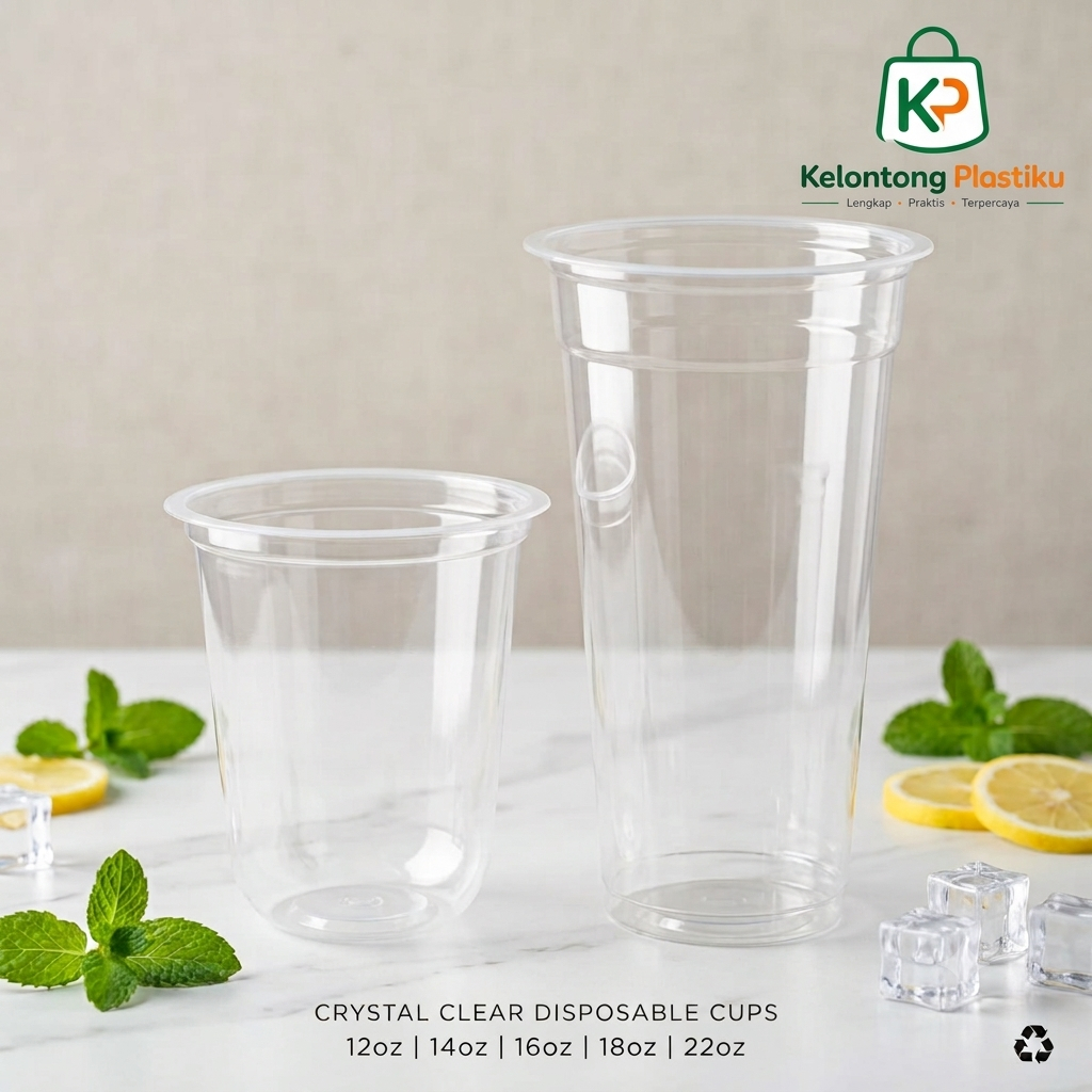 Gelas Plastik Cup PP Tebal Oval U Shape Slim 12oz 14oz 16oz 18oz 22oz Grosir Murah Polos Es Teh Kopi