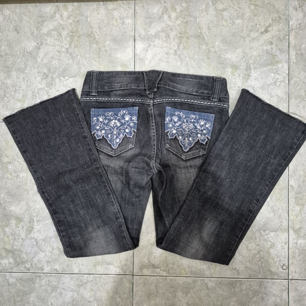 low rise jeans bootcut embroidered embroidery sequins y2k 2000s