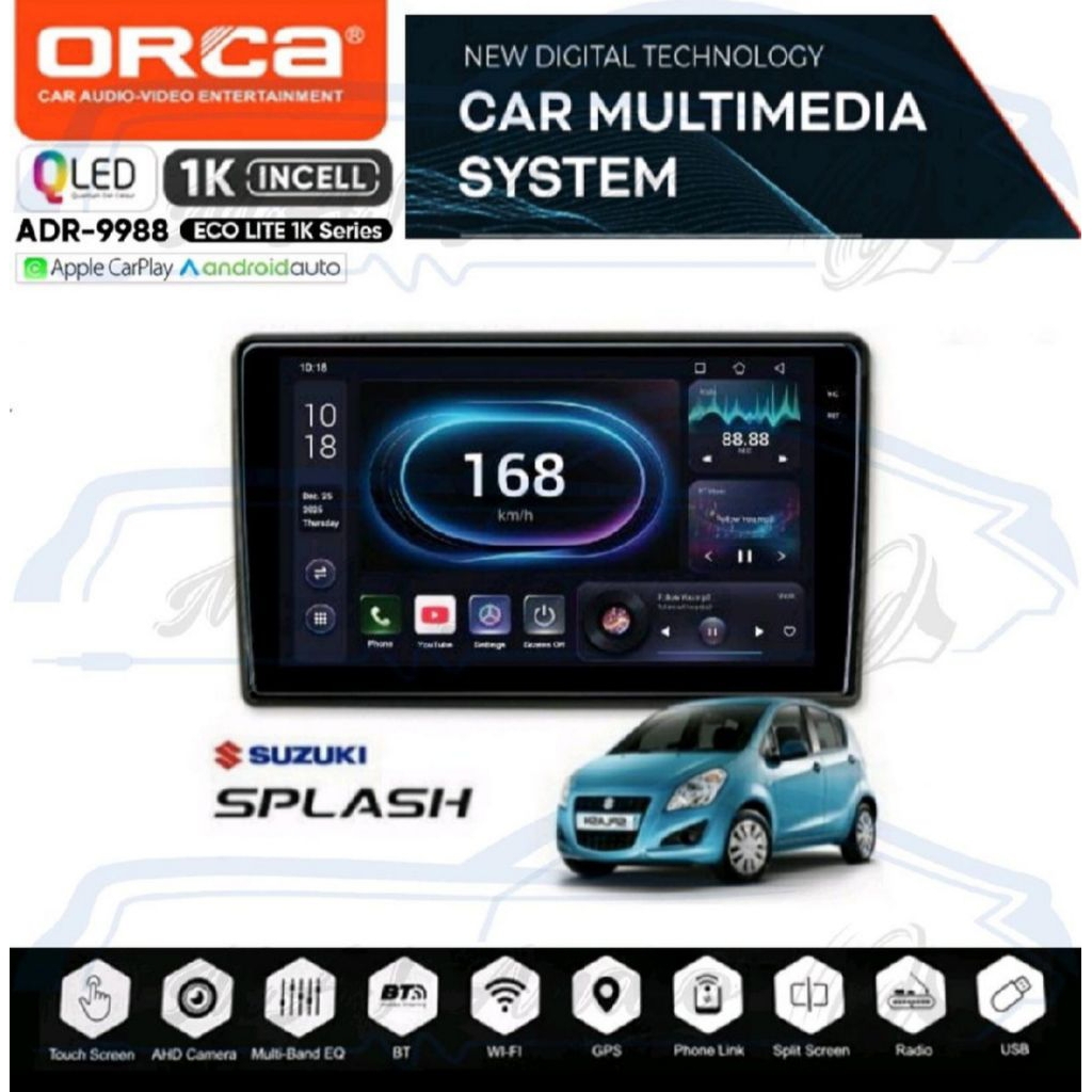 HEAD UNIT TAPE TV MOBIL DOUBLE DIN ANDROID MERK ORCA, DHD ATAU SKELETON UNTUK SUZUKI SPLASH LAYAR 9 