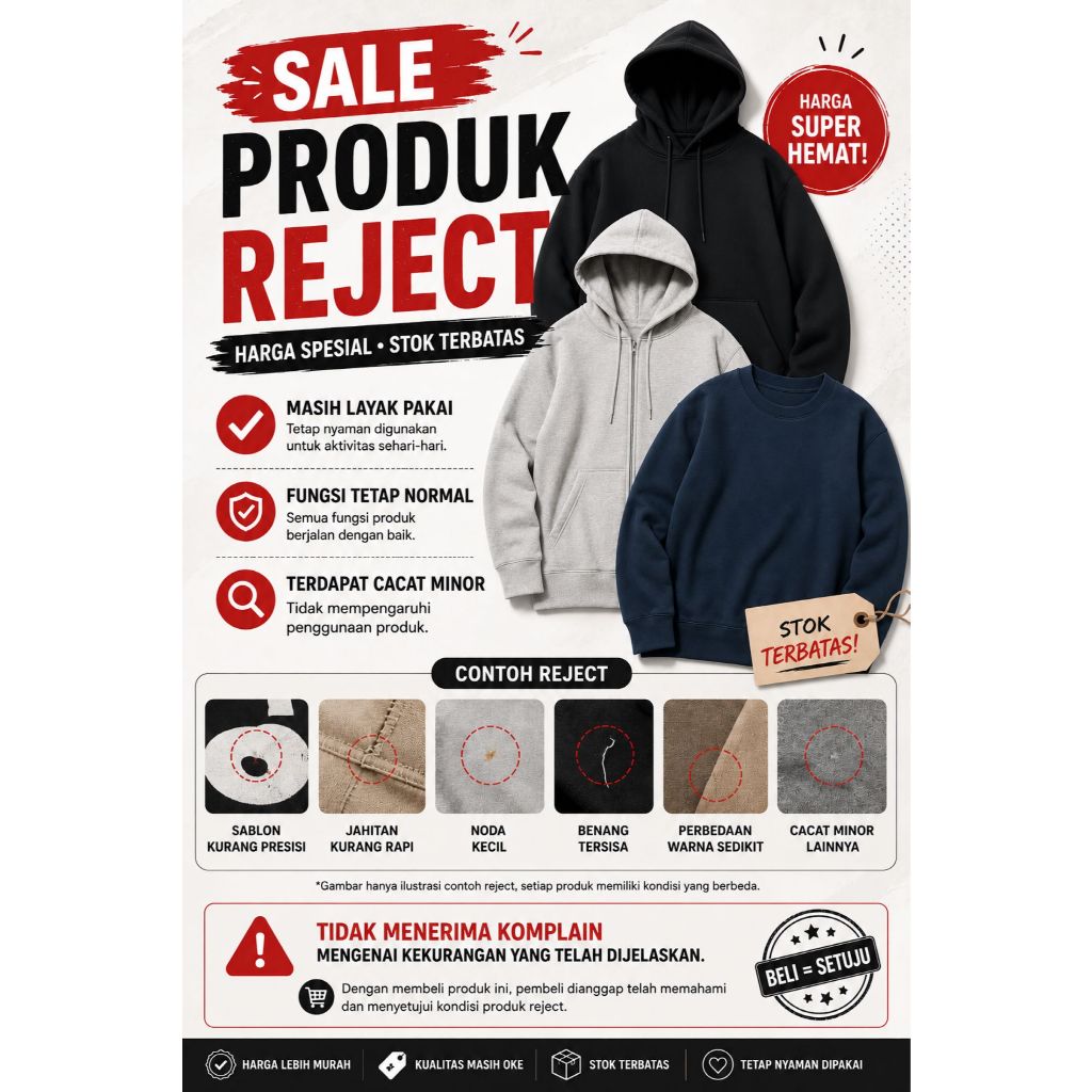BEXLEY Hoodie Sweater Jaket REJECT - Random Model, Warna & Size
