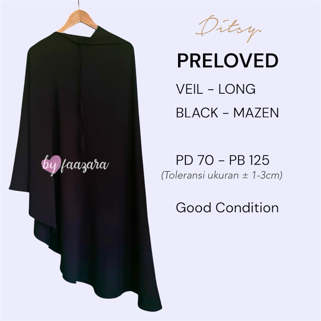 PRELOVED KHIMAR MAZEN VEIL LONG BLACK DITSY AURA SIDRA CRINKLE BLACK VERY BASIC
