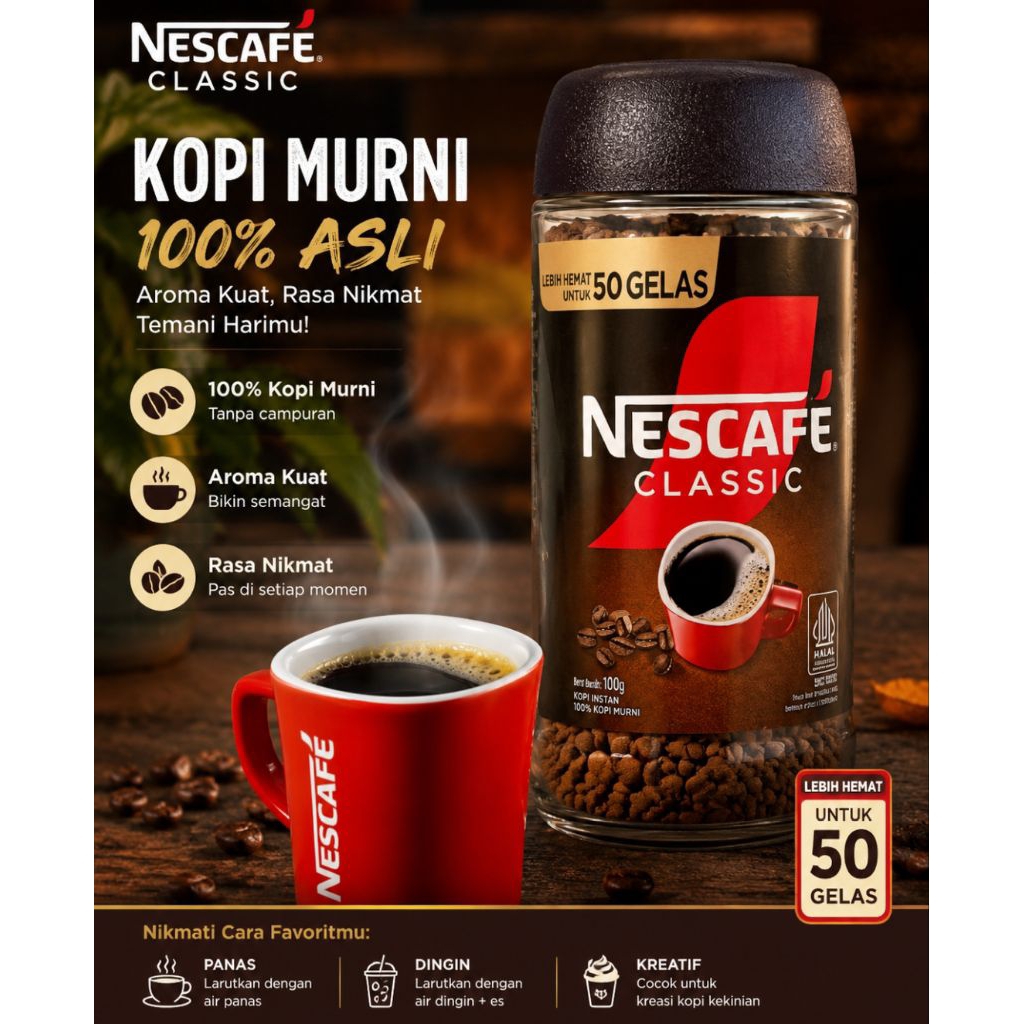 Nescafe Classic 100% Kopi Murni (100 gr) Botol.