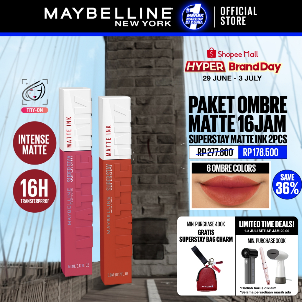 MAYBELLINE OFFICIAL Paket Hemat Superstay Matte Ink 2 pcs Ombre Set Lipstick - Long Lasting Lipstick