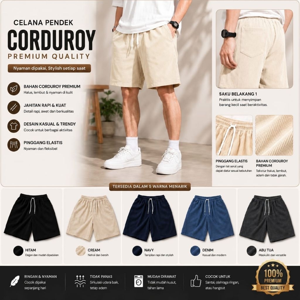Clana pendek 100rbu dpt 3 pcs Corduroy pria dan wanita