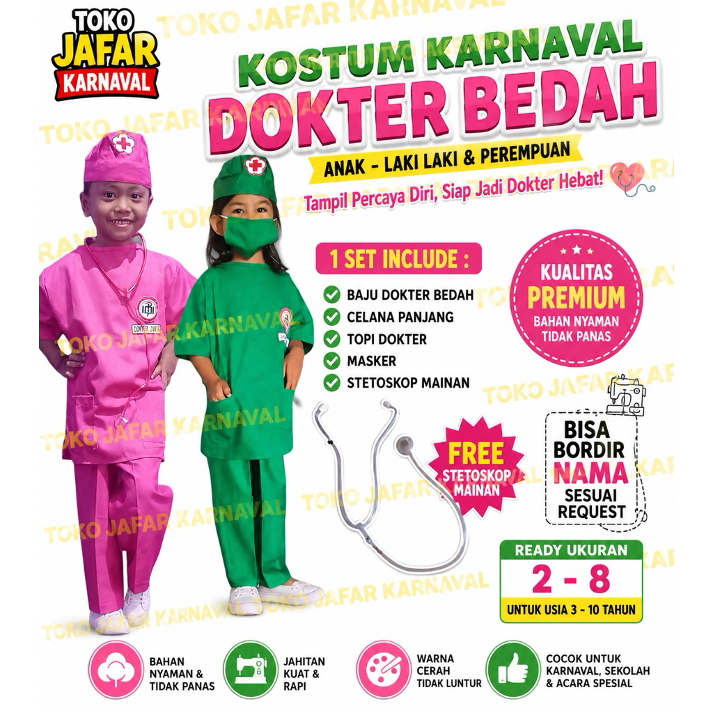 BAJU DOKTER BEDAH ANAK PAUD, TK, SD /BAJU DOKTER OPERASI ANAK PAUD, TK ,SD/KOSTUM DOKTER BEDAH ANAK 