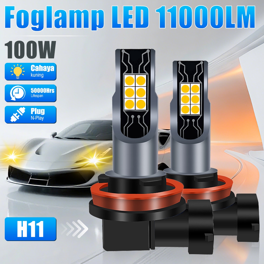 Roadsun Sepasang Lampu Kabut LED Mobil H11 880 881 Kuning 3000K 12V Super Terang Foglamp Tahan Lama 