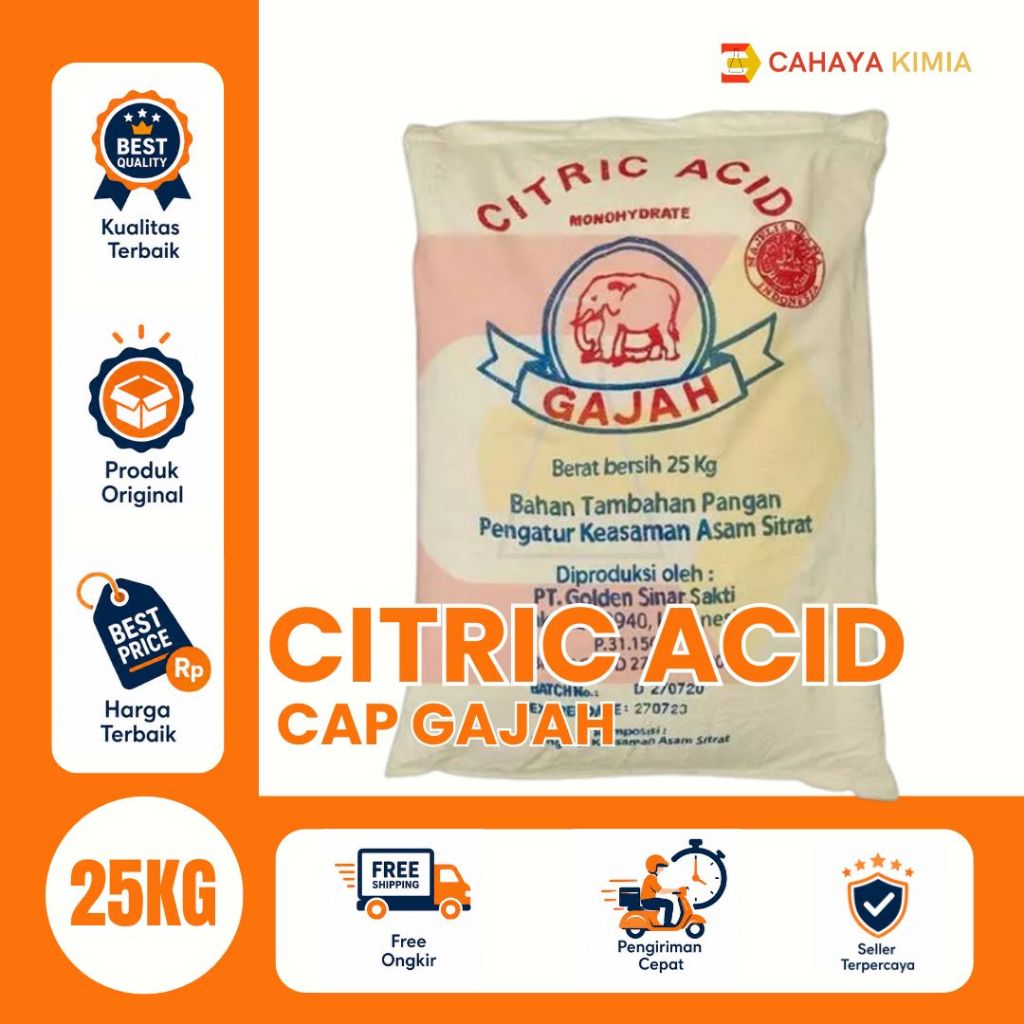 Sitrun Cap Gajah Pengatur Rasa Asam / Pengatur pH Serbaguna untuk Makanan & Minuman - 25KG