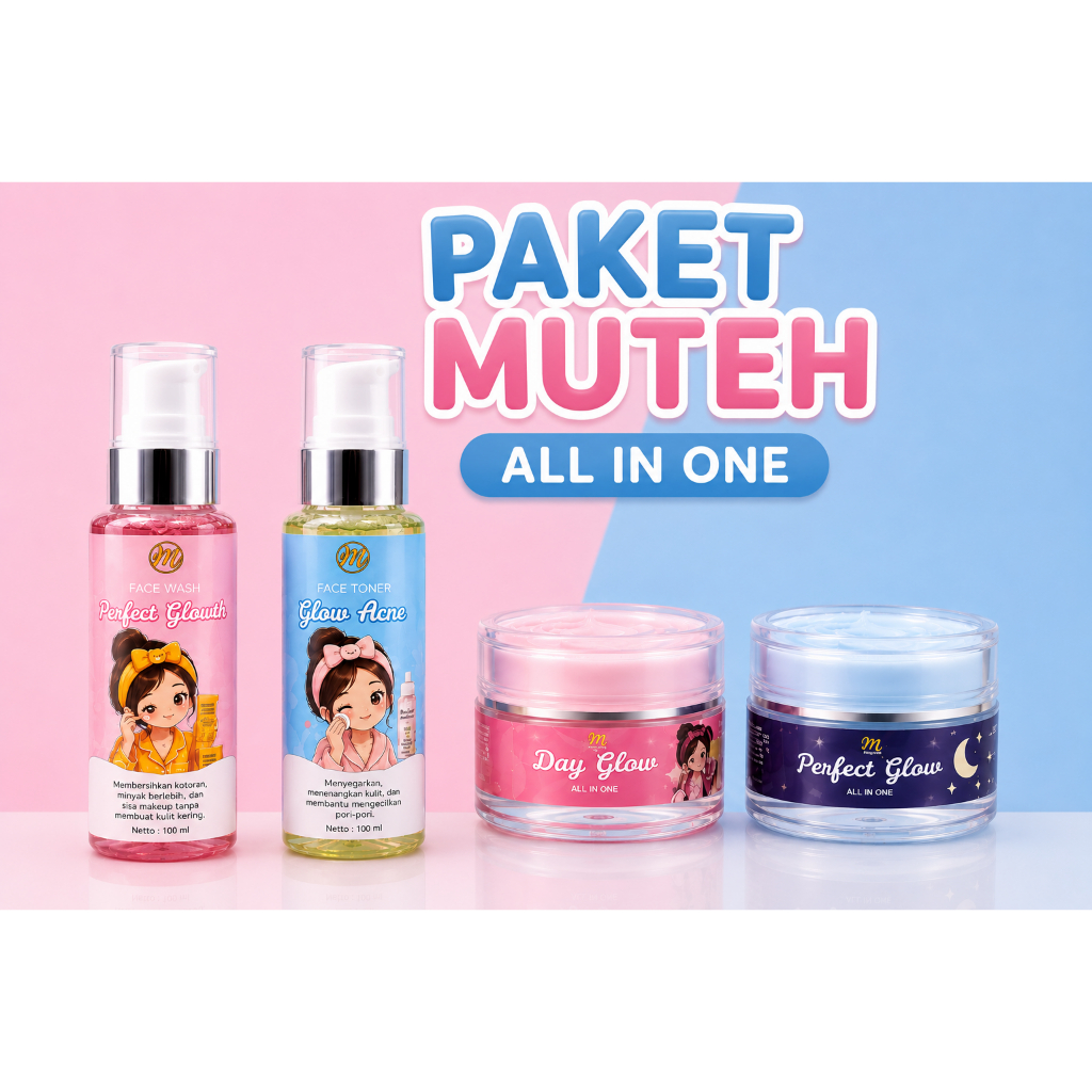 Paket Muteh All In One Skincare 4 Step – Untuk Kulit Sensitif & Berjerawat BPOM