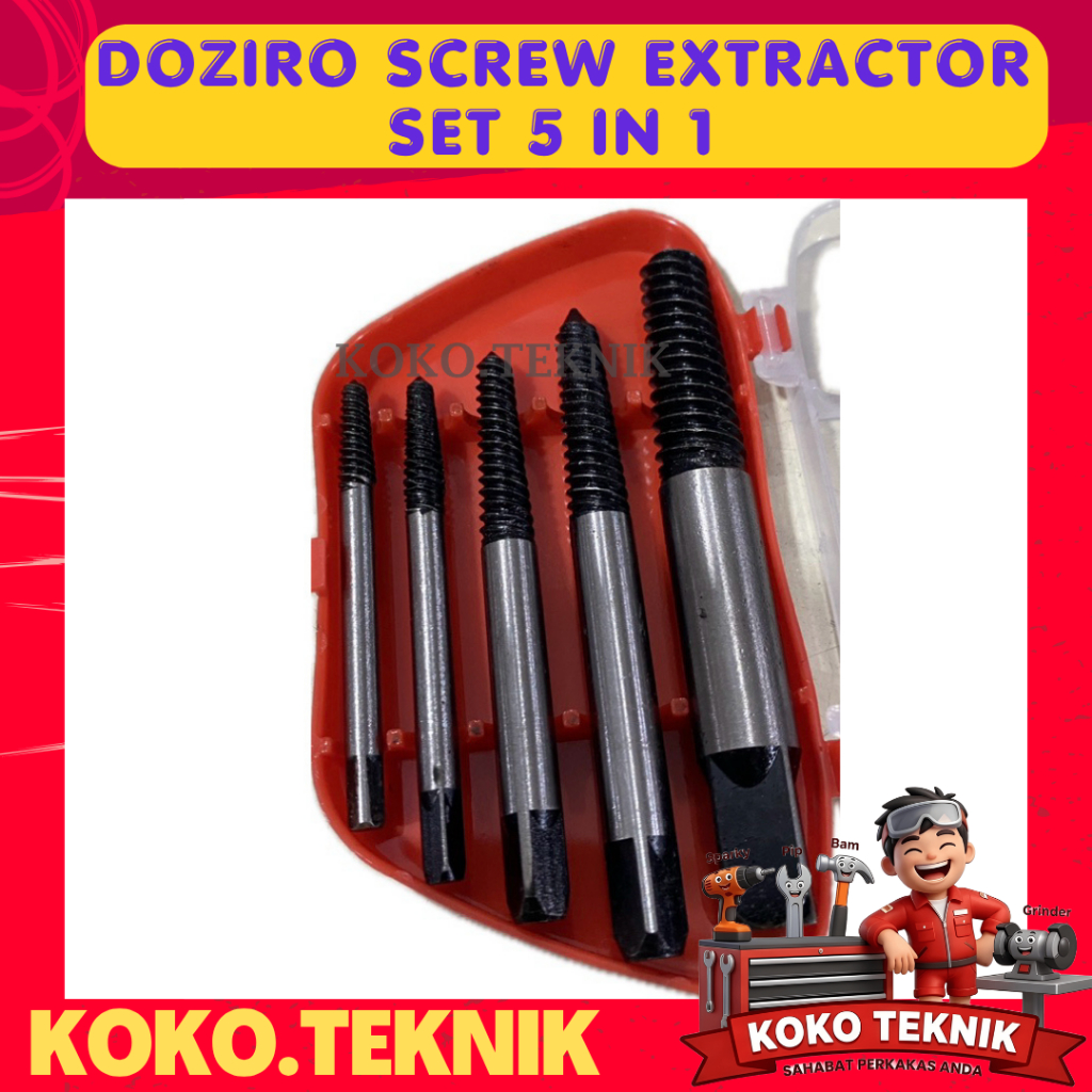 ALAT PEMBUKA BAUT RUSAK DOZIRO SCREW EXTRACTOR 5PCS SET 5 IN 1 KEPALA DRAT RUSAK MULTIFUNGSI PEMBUKA