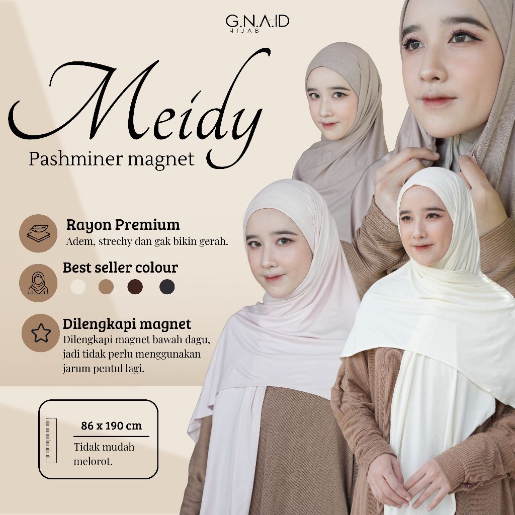 G.N.A.ID - Meidy Scrafs (Pashminna Rayon + Inner Rayon + Magnet) - G.N.A.ID HIJAB