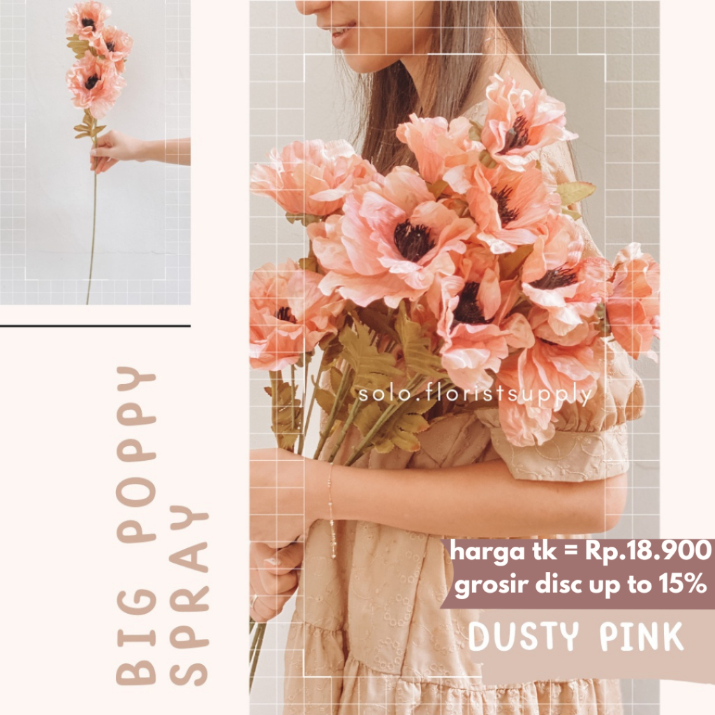 BIG POPPY FLOWER SPRAY BUNGA POPPY ARTIFICIAL FLOWER BUNGA CORN POPPY PALSU BUNGA HIAS BUKET DEKORAS