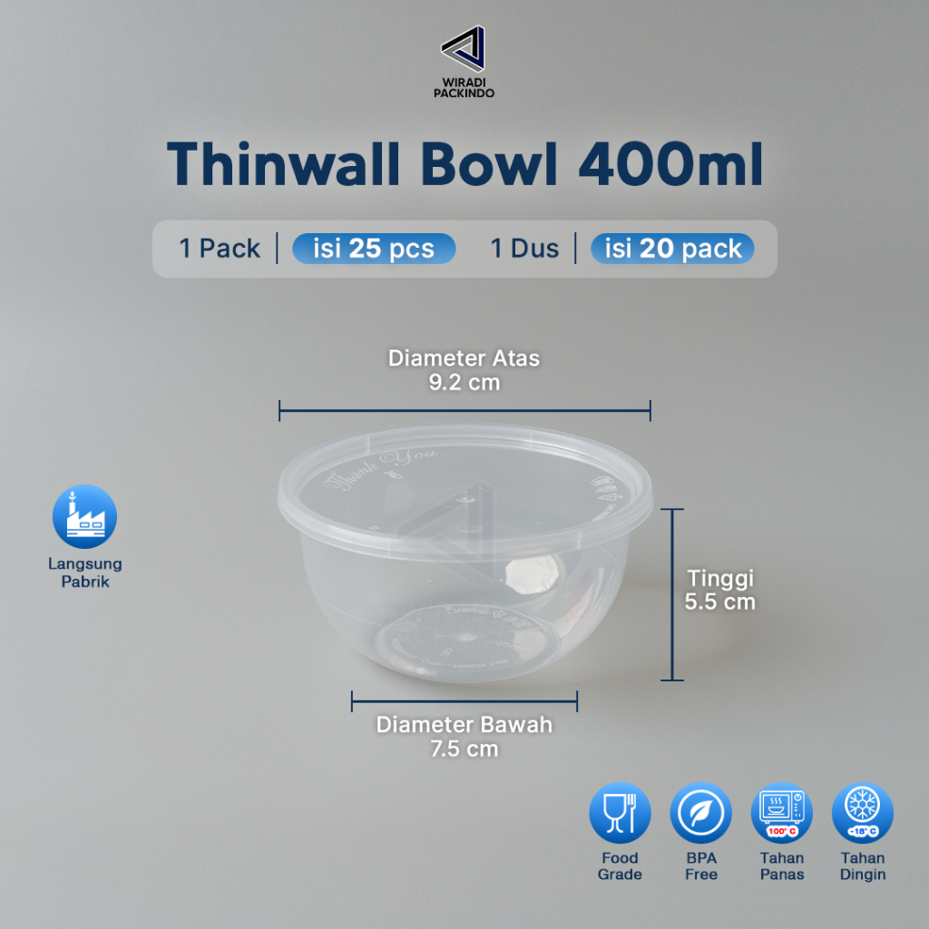 Thinwall Bulat 400ml  Cup Puding Mangkok Plastik 400 ml Tutup GROSIR