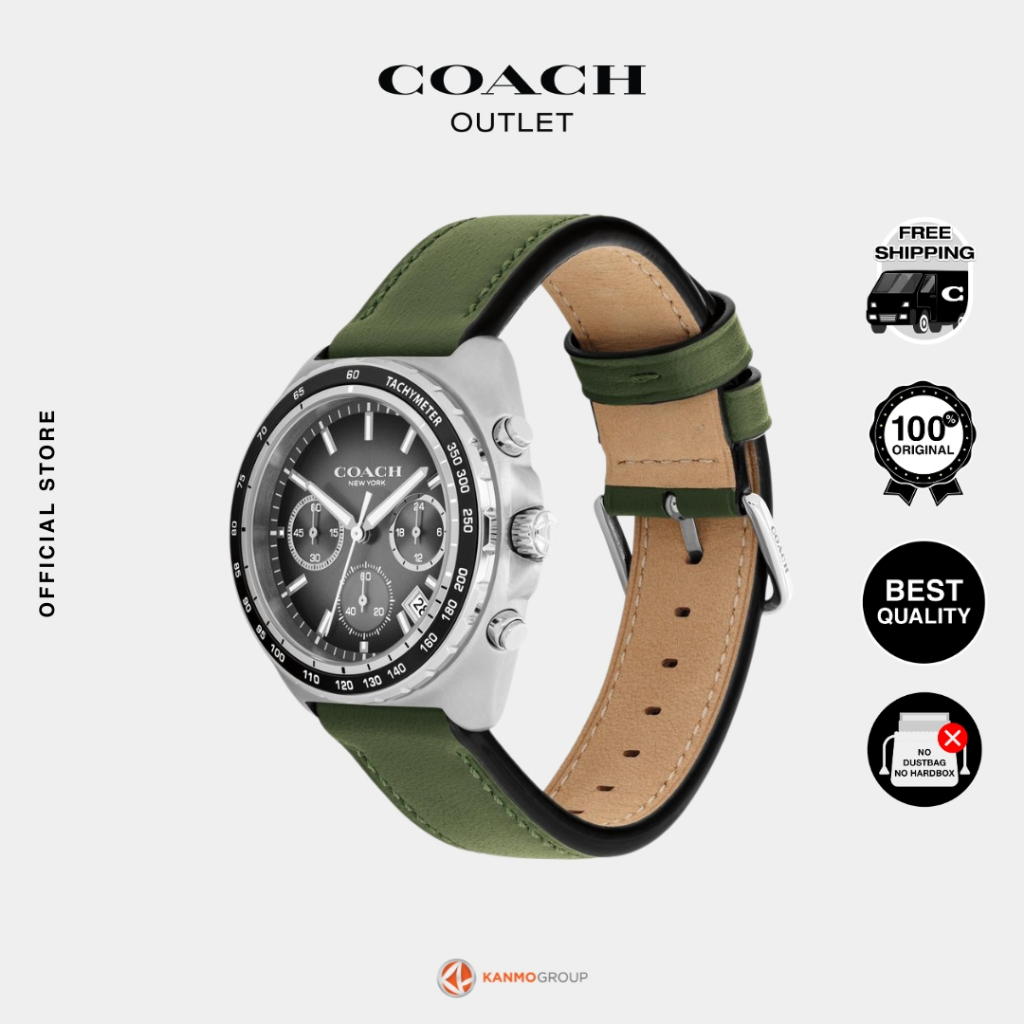 Coach Charter Chronograph Green Calfskin Leather Strap - Jam Tangan Pria - 14602742