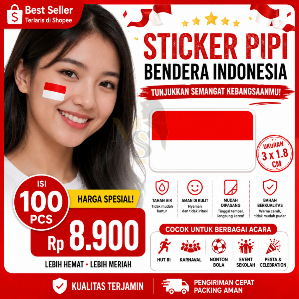 Stiker Pipi Merah Putih - Stiker Bendera Merah Putih Pipi