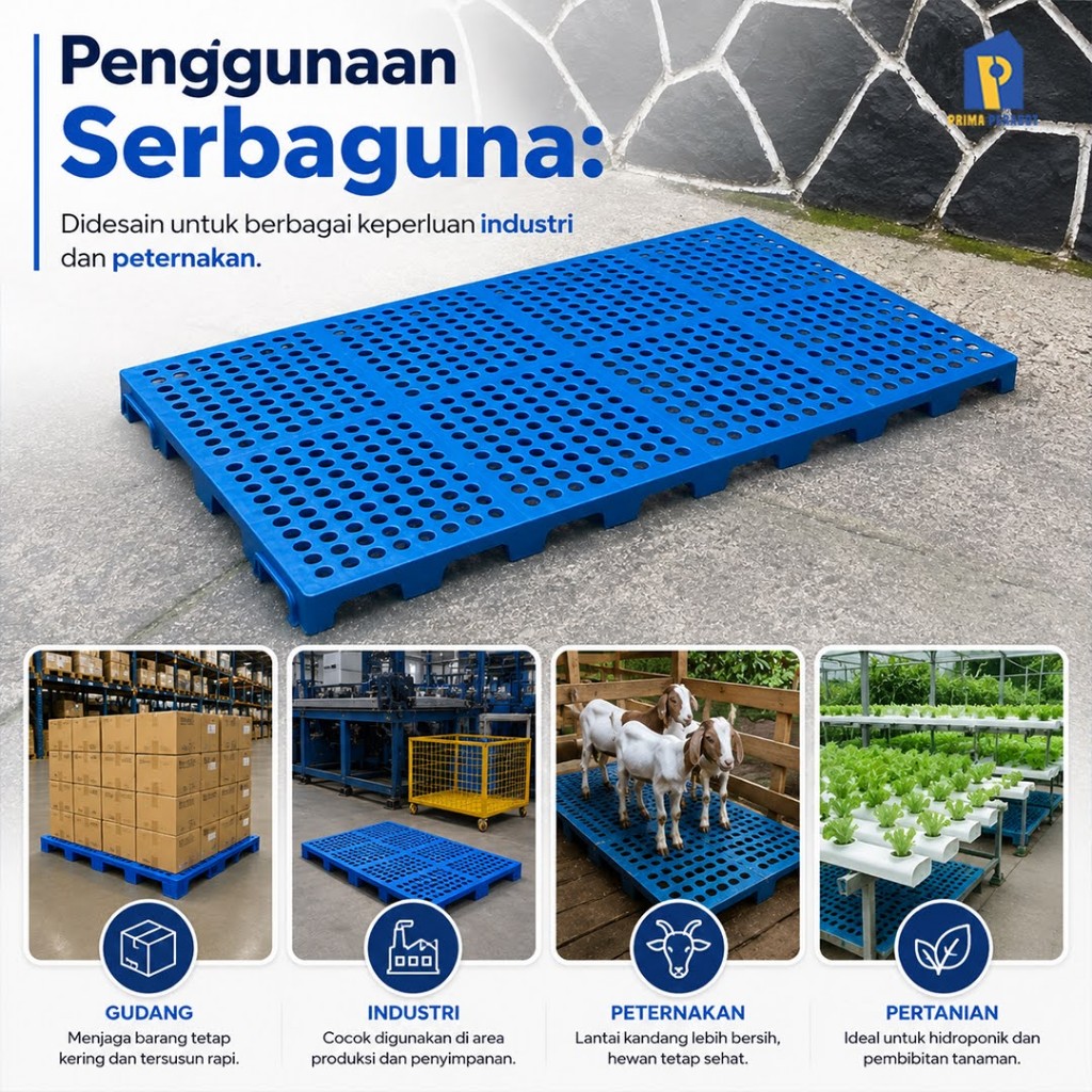 Palet Lantai Tebal Kuat Anti Lembab Anti Rayap Pallet Flooring Plastik HDPE 100x60x5 cm