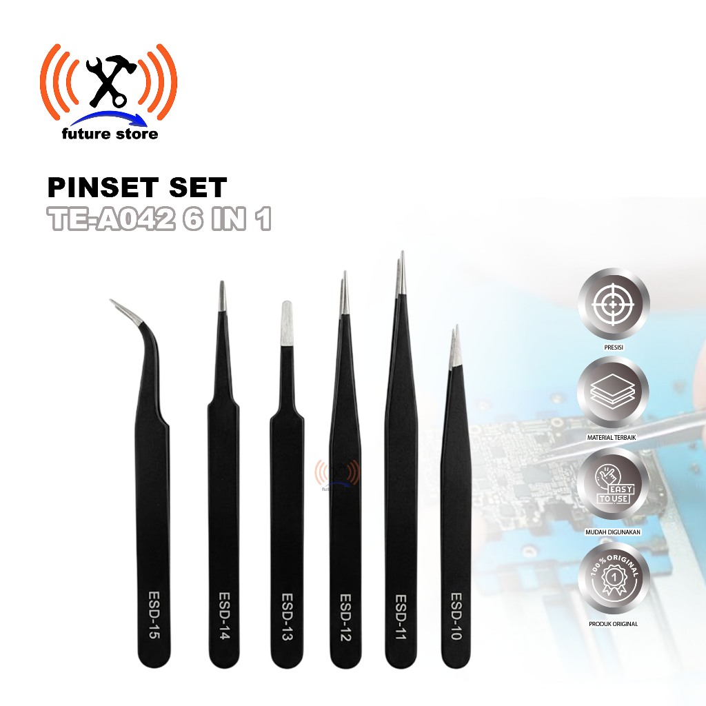 PINSET SET TE-A042 6 IN 1 PERALATAN SERVIS ORIGINAL - SET PINSET PRESISI UNTUK SERVICE HP DAN ELEKTR