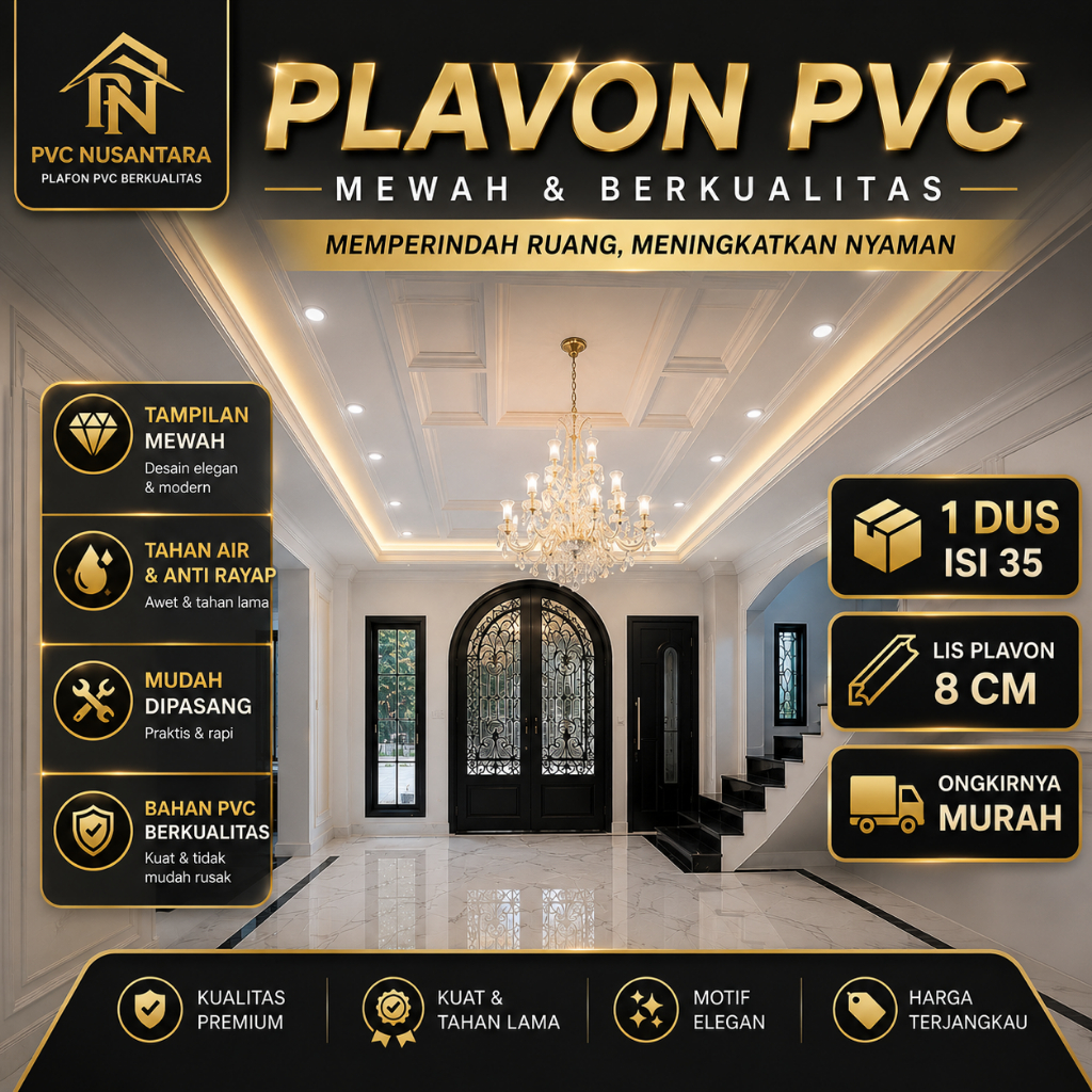 Lis Plafon PVC 8 CM Panjang 3 Meter | Model Modern Terbaru | Bahan PVC Premium lis sudut plafon pvc