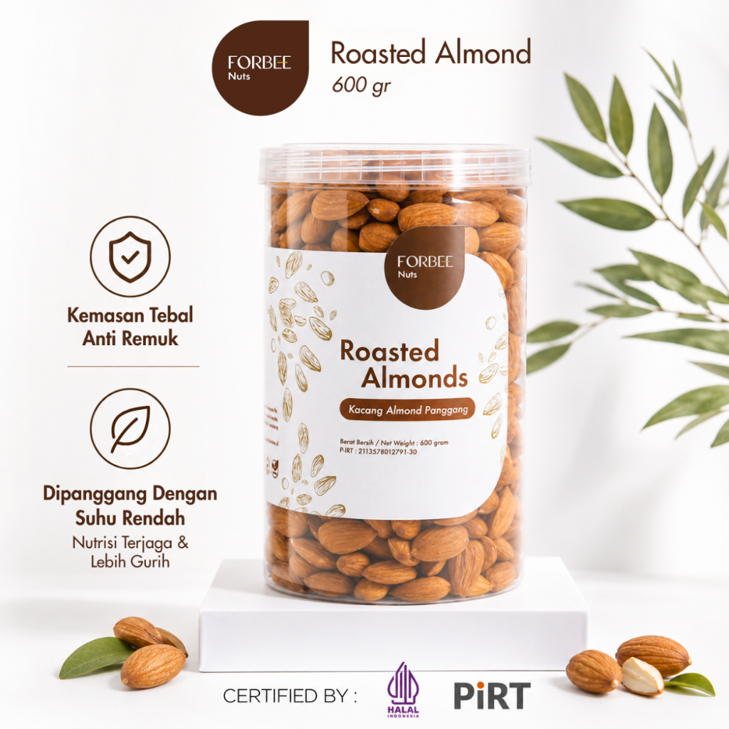Kacang Almond Panggang Forbee 600g | Roasted Almond | Snack Sehat | Cemilan Sehat Kacang Kacangan