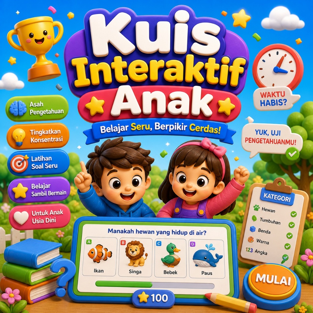 Ebook Kuis Anak Interaktif | Worksheet Edukasi PAUD TK SD | Digital Download