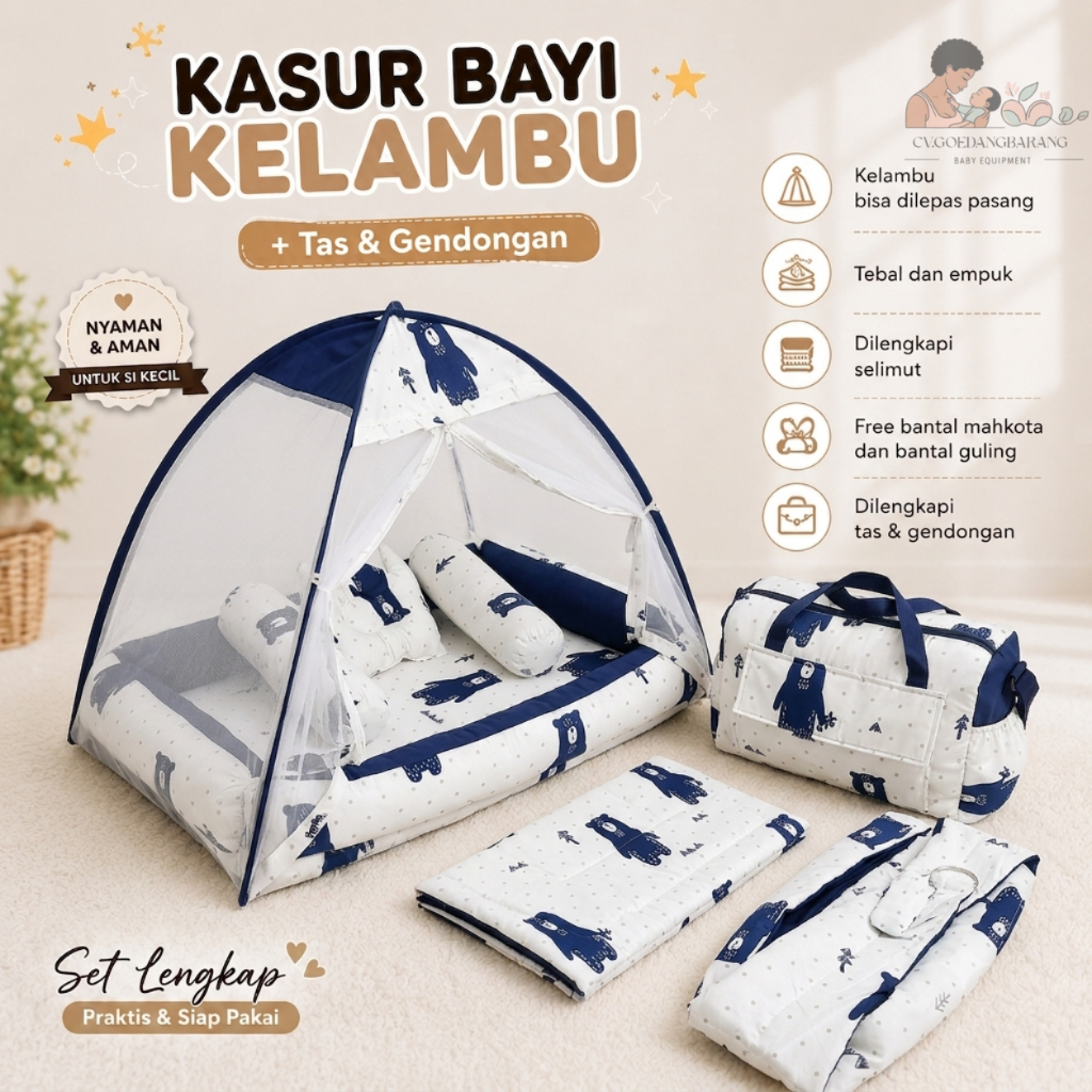 Kasur Bayi Kelambu PREMIUM | FREE Bedcover + Tas & Gendongan | Fullset Kasur Bayi | Newborn