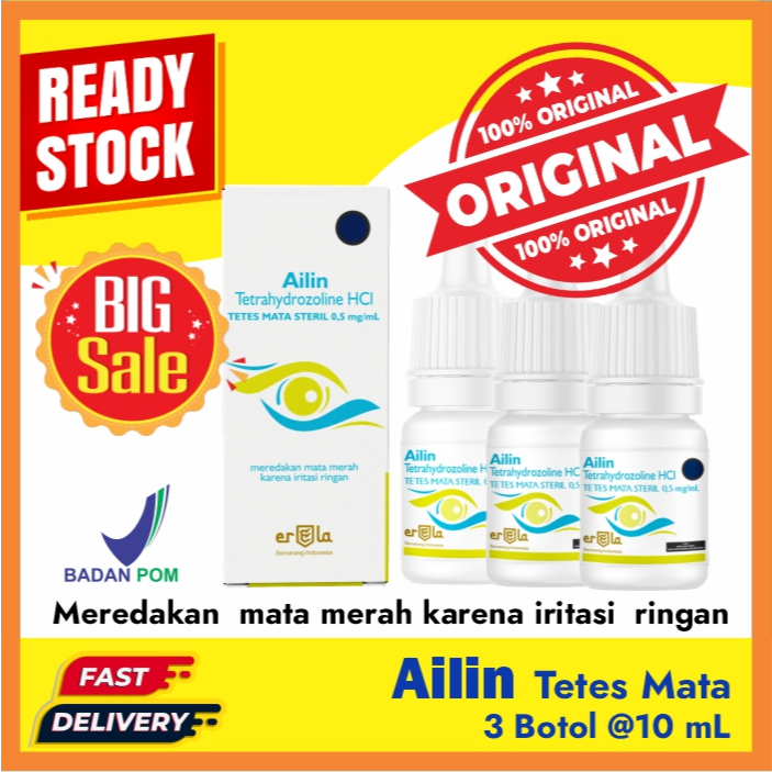 (BISA COD) AILIN TM 3 BOTOL Tetrahydrozoline HCl Tetes Mata