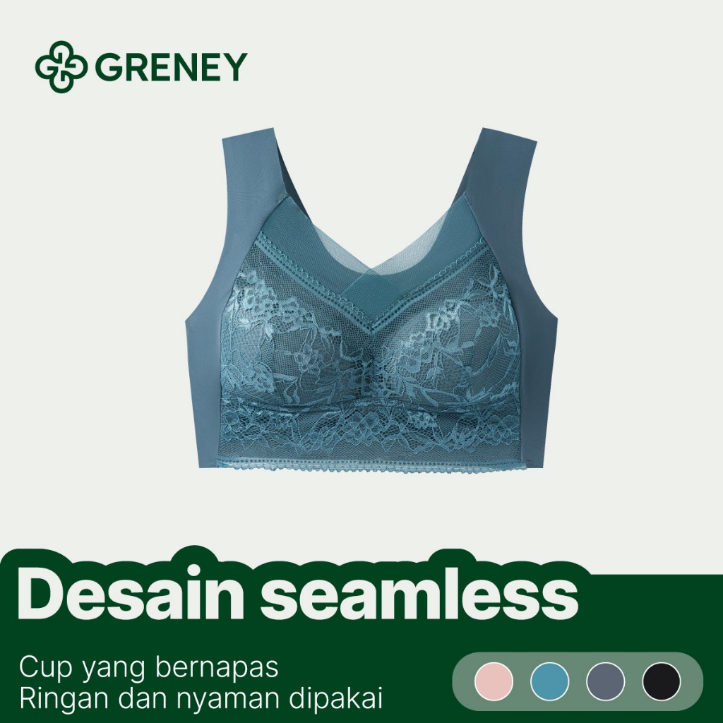 GRENEY-Bra Rompi Renda Bra Wanita Big Size Jumbo Bra Tanpa Kawat Bra Wireless Seamless Bra Push Up B