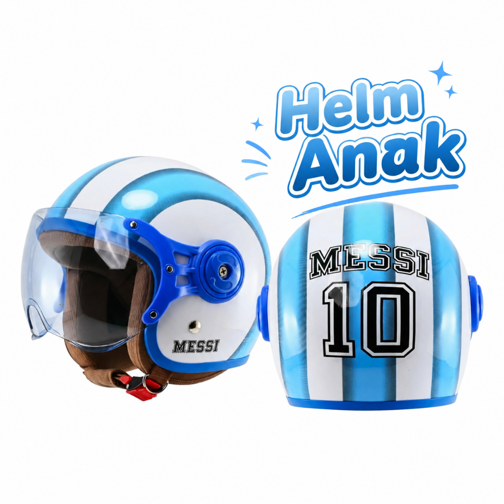Helm Anak SNI Motif Bola Messi Argentina Karakter Lucu, Aman & Nyaman untuk Usia 2-10 Tahun
