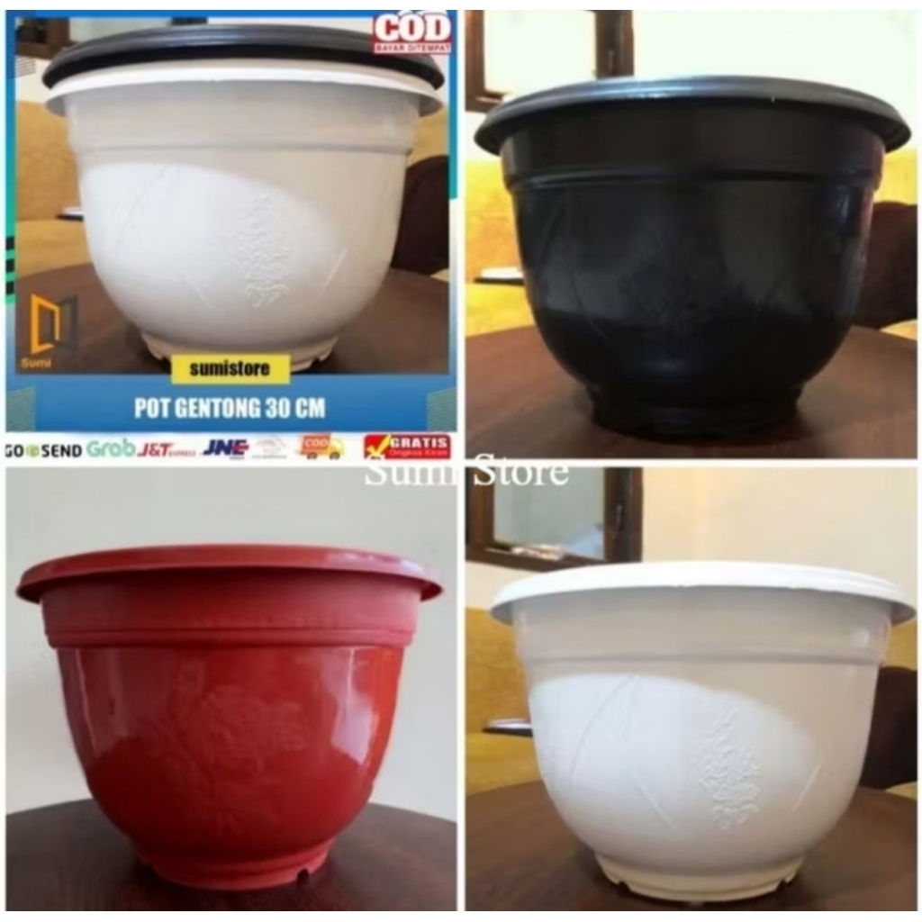 Pot Gentong 30 cm/ Pot Jumbo/ Pot Bunga Putih-Hitam 30 cm
