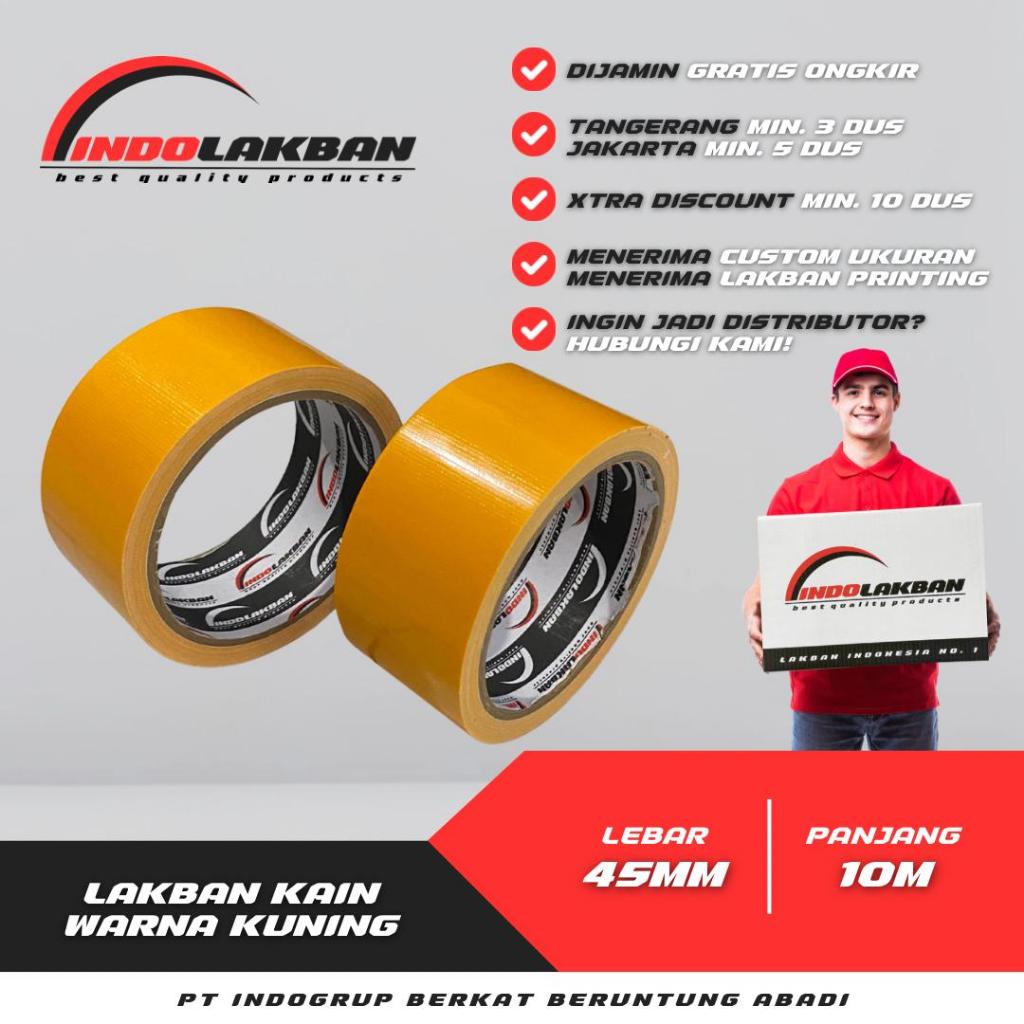 INDOLAKBAN - Lakban Kain Cloth Tape Kuning 45mm 10 meter - 11 Yard (PCS GRAB/GOJEK)