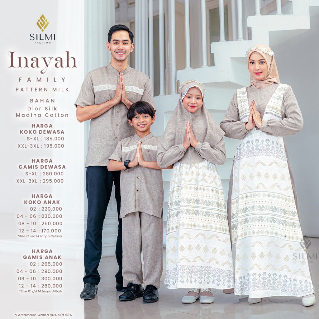 SILMI Baju Couple  Inayah Couple Keluarga Gamis Koko Dewasa Motif Print Pastel Dior Silk Couple Terb