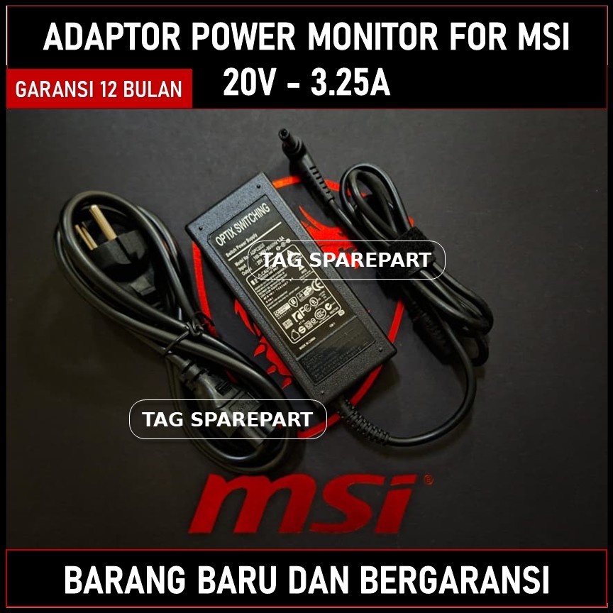ADAPTOR POWER GAMING MONITOR FOR MSI OPTIX G241 G241V G24C6 G27C5 G271 3CB5 G271 20V 3.25A